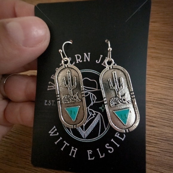 Turquoise and Silver Cactus Earrings - Picture 7 of 7